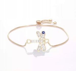 Pozłacana bransoletka oko proroka z ważką 25