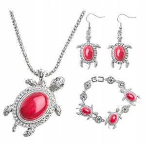 Komplet biżuterii czerwony żółw żółwie prezent 32