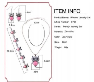 Komplet biżuterii różowa sowa sowy prezent 27