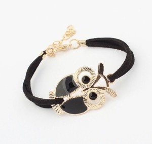 Bransoletka sowa na rzemyku prezent sowy sówka czarna  58