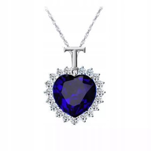 Posrebrzany łańcuszek granatowe serce serduszko 46