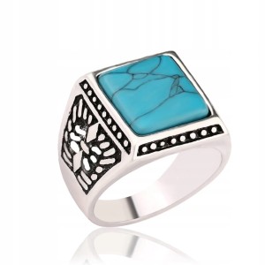 Posrebrzany sygnet męski niebieski 8 nr 19