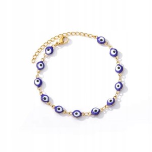 Pozłacana bransoletka granatowe oko proroka 102