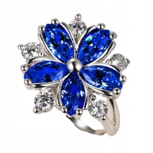 Pierścionek posrebrzany kwiat kwiatek srebrny granatowy prezent 10 nr 79