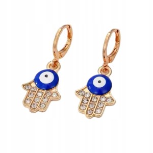 Kolczyki tureckie orientalne Hamsa Oko Proroka Evil Eye amulet pozłacane 53