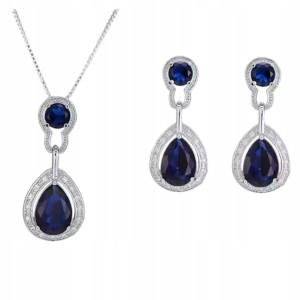 Komplet biżuterii tureckiej wisiorek kolczyki zawieszka szafirowy 47