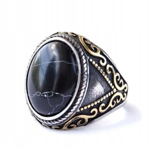 Sygnet męski turecki pierścień czarne oczko posrebrzany prezent 11 nr 44