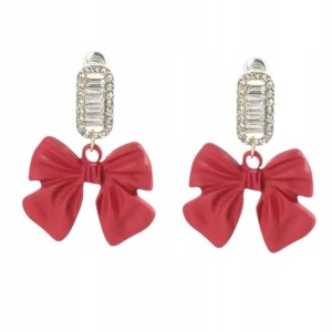 Świąteczne kolczyki wiszące czerwone kokarda karnawał eleganckie prezent 91