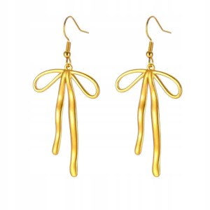 Świąteczne kolczyki wiszące złote kokarda karnawał eleganckie prezent 92