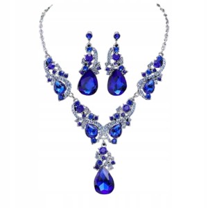 Komplet biżuterii tureckiej naszyjnik kolia kolczyki szafirowy prezent 44