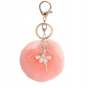 Breloczek brelok ozdoba tancerka pompon futerko morelowy brylok prezent 29